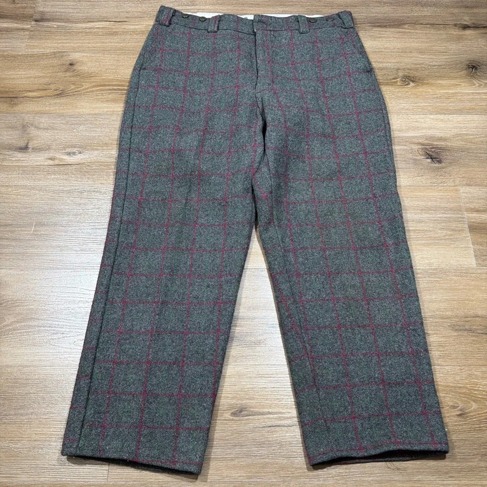 Vintage Codet 100% Wool Pants Trousers 38 x 29 Olive Red Windowpane Plaid Canada